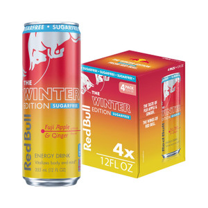 Red Bull Winter Edition Sugarfree Energy Drink, Fuji Apple & Ginger, 12 fl. oz., Pack of 4 cans, with 114mg Caffeine, Taurine & B Vitamin
