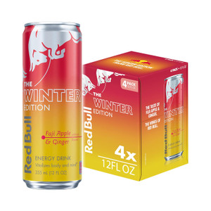 Red Bull Winter Edition Energy Drink, Fuji Apple & Ginger, 12 fl. oz., Pack of 4 cans, with 114mg Caffeine, Taurine & B Vitamins
