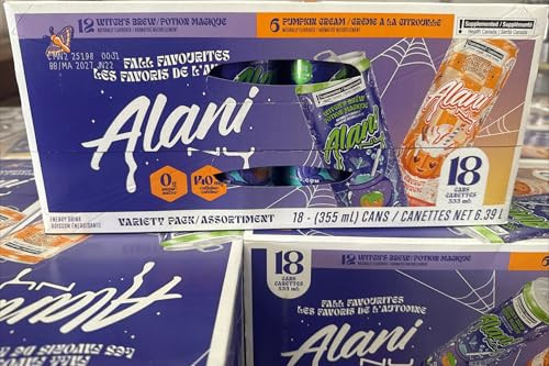 Alani Nu WITCH'S BREW Sugar Free, Low Calorie Energy Drinks, 200mg Caffeine, Antioxidants, Biotin B Vitamins, Zero Sugar, 15 Calories or Less, 12 Fl Oz Cans (18 Pack)