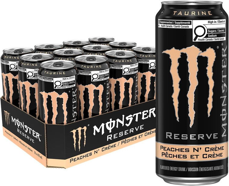 Monster Energy Reserve Peaches N' Crème Flavored Energy Drink, 175mg Caffeine, 473mL Cans, 12 Pack