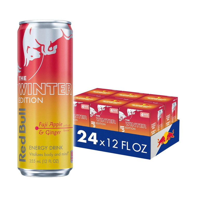 Red Bull Fuji Apple and Ginger Winter Edition Energy Drink, with 114mg Caffeine plus Taurine & B Vitamins, 12 Fl Oz, 6 Packs of 4 Cans (Pack of 24)