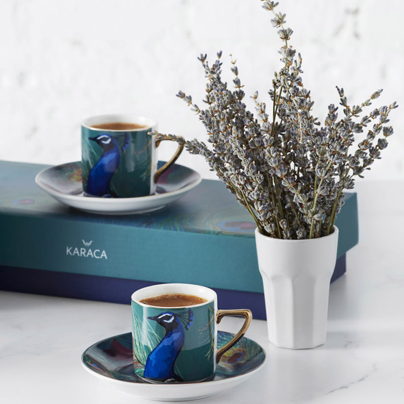 Karaca Peacock Set of 4 Coffee Cups 90 ml