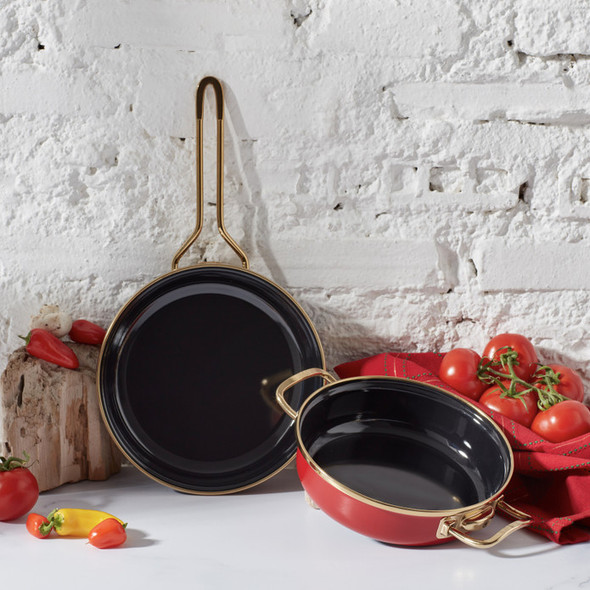 KARACA RETRO ENAMEL PAN SHALLOW PAN SET RED