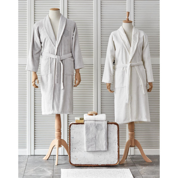 Karaca Home Delora Offwhite/Gray 5 Piece Lacy Bathrobe Set