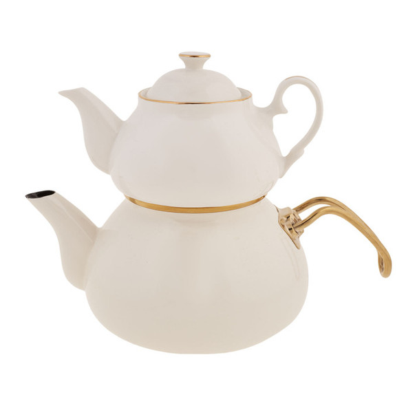 EMSAN ALICE GOLD GLAZING TEAPOT SET WHITE