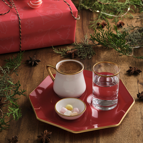 EMSAN M?LA 4 PCS OCTAGON COFFEE PRESENTATION SET RED