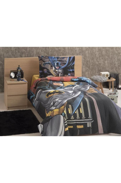 QUILTED DUVET COVER SET SINGLE YELLOW BATMAN YELLOW