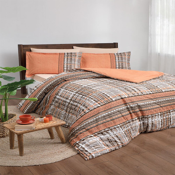 QUILTED DUVET COVER SET SINGLE ORANJ TWEED