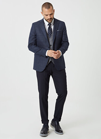 SLIM FIT SUIT WITH VEST NAVY BLUE