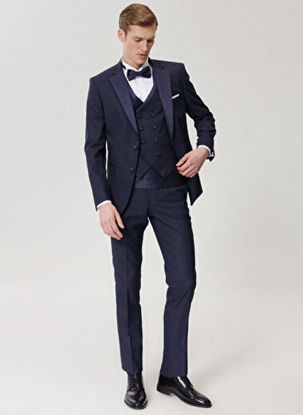 SLIM FIT TUXEDO WITH VEST NAVY BLUE