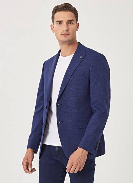 SLIM FIT JACKET PATTERNED NAVY BLUE