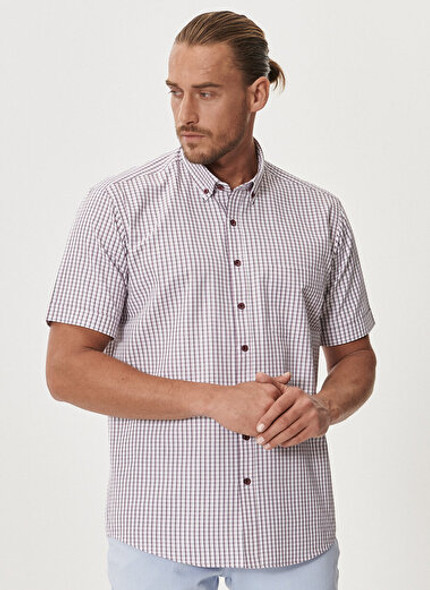 COMFORT FIT SHIRT SHORT SLEEVE WHITE PLUM