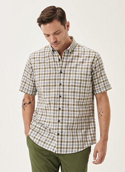 COMFORT FIT SHIRT SHORT SLEEVE KHAKI BEIGE