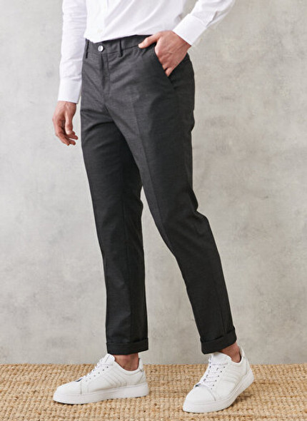 SLIM FIT TROUSERS SIDE POCKET ELASTIC WAIST ANTHRACITE