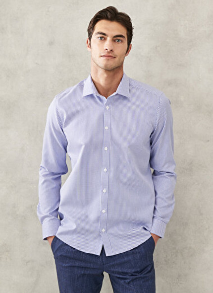 SHIRT NON-IRON WHITE BLUE