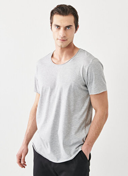 SLIM FIT TSHIRT PLAIN GREY MELANGE