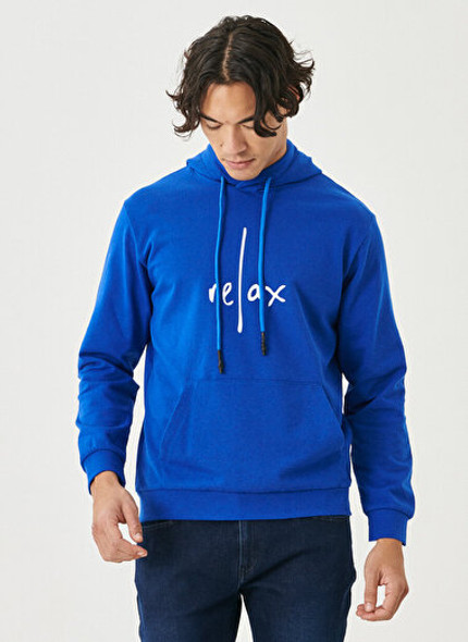 STANDART FIT SWEATSHIRT HOODED SAXON BLUE