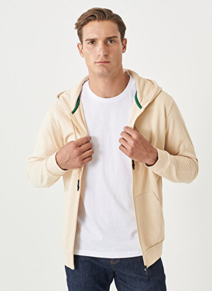 STANDART FIT SWEATSHIRT ZIPPER BEIGE MELANGE