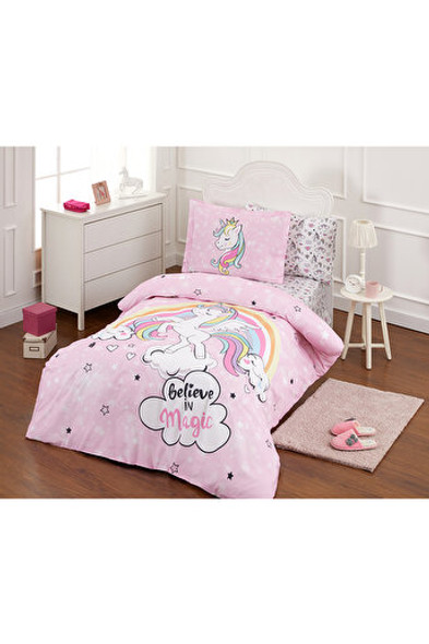 DUVET COVER SET SINGLE PINK UNICORN