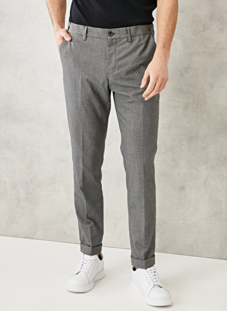 SLIM FIT TROUSERS SIDE POCKET ELASTIC WAIST GREY BLACK