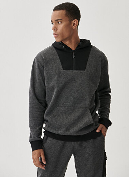 STANDART FIT SWEATSHIRT HOODED BLACK ANTHRACITE