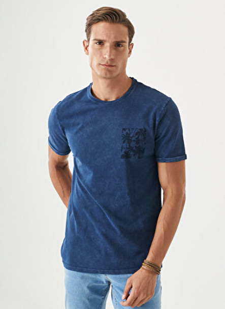 SLIM FIT TSHIRT PRINTED NAVY BLUE