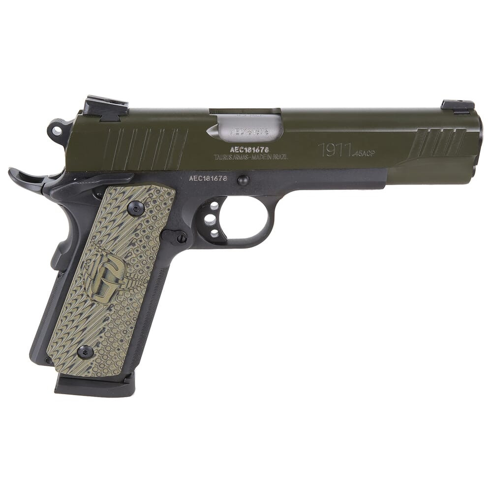 Taurus PT1911 .45 ACP Bk Cerakote Mil Spec Green VZ Grip 5\" Pistol w/(1)8rd Mag 1-191101MG-VZ