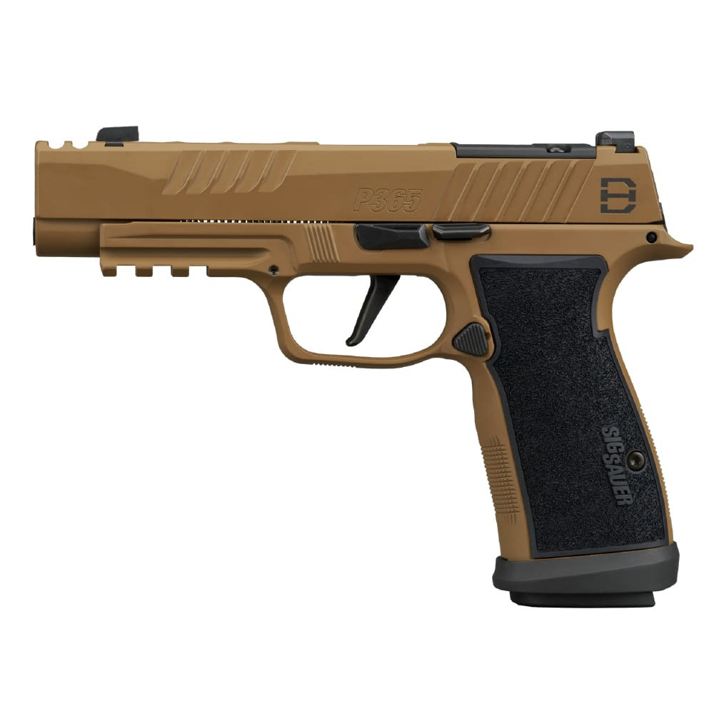 Sig Sauer P365 9mm 3.7in Bbl DH3  Striker X-Ray 3 Optic Ready AXG Mod Grip Comp Magwell Coyote Pistol w/(2) 21rd and (1)17rd Steel Mags 365AXGF-9-DH3