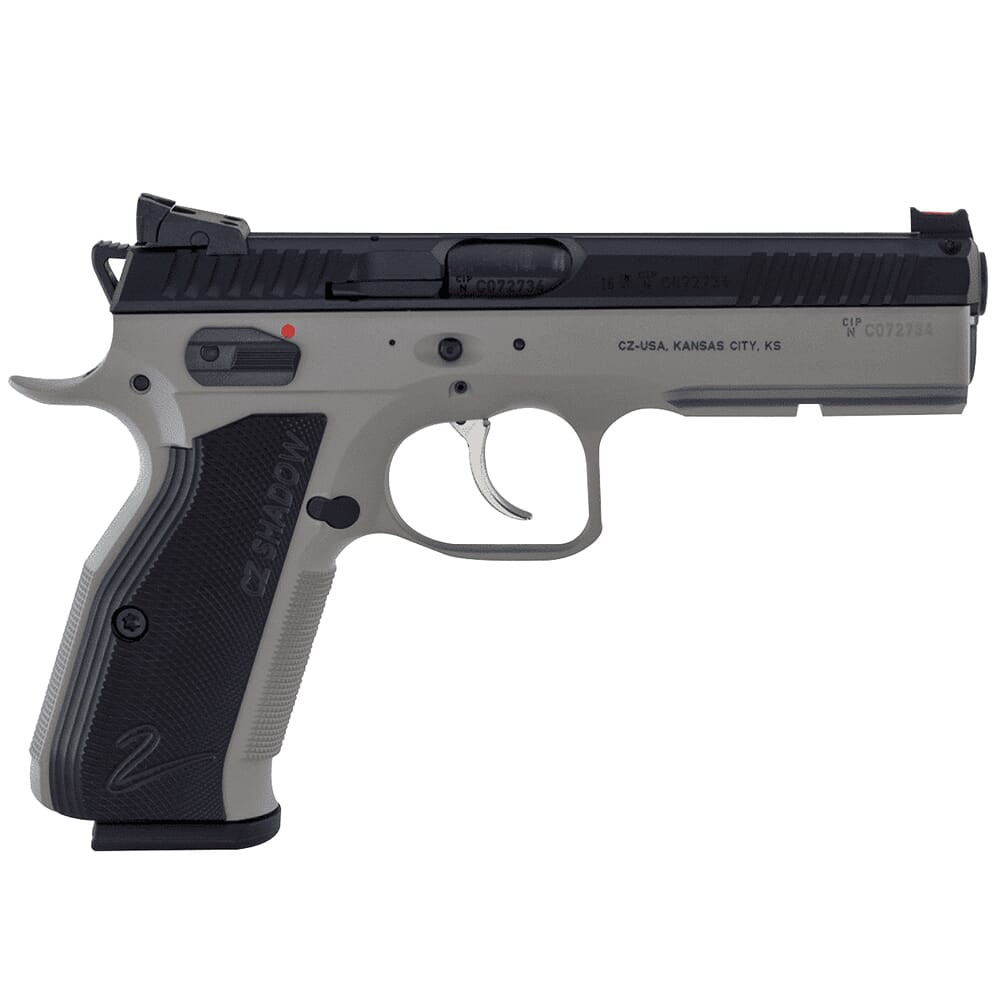 CZ-USA Shadow 2 9mm 17rd Urban Grey Handgun w/Polycoat Steel, FO Front/Blk Serrated Height Adj Only Rear, Blk Alum Grips 91255