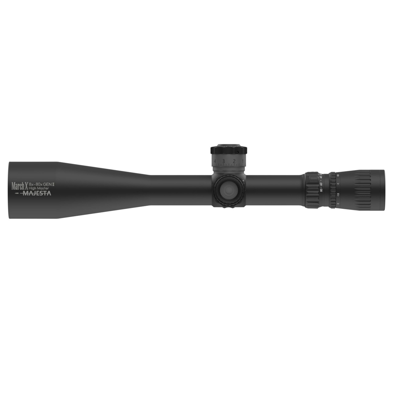 March-X Tactical \"High Master\" Majesta II 8-80x56mm SFP MTR-W2 1/8MOA 6Level Illum Riflescope w/Mid Wheel & Writable Turrets D80HV56WTIW-G2-MTR-W2
