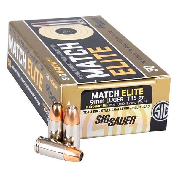 Sig Sauer Ammo 9mm 115gr Elite V-Crown Competition JHP 50/Box E9MMA1-COMP-50
