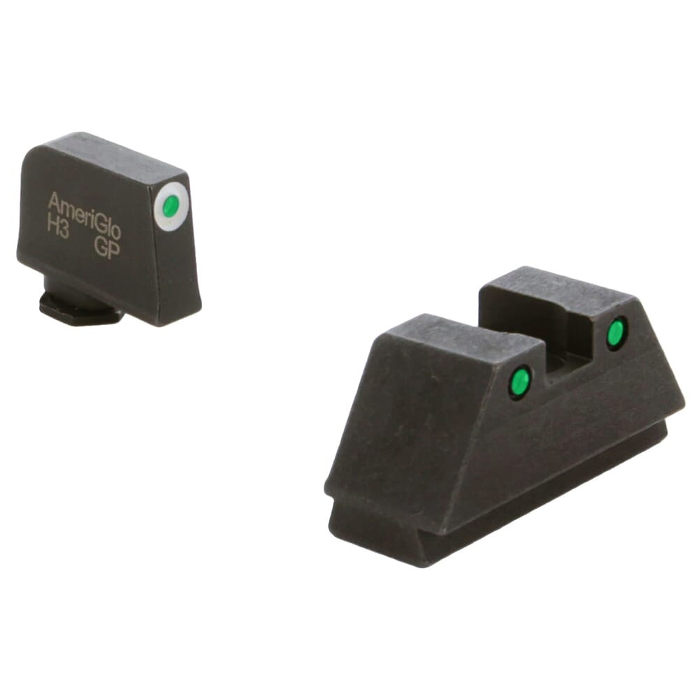 Ameriglo Optic Compatible XLT Green Trit w/White Outline .315\"F, Green Trit w/Black Outline .394\"R Sight Set for Glock XL (Excl. 42,43,48) GL-152