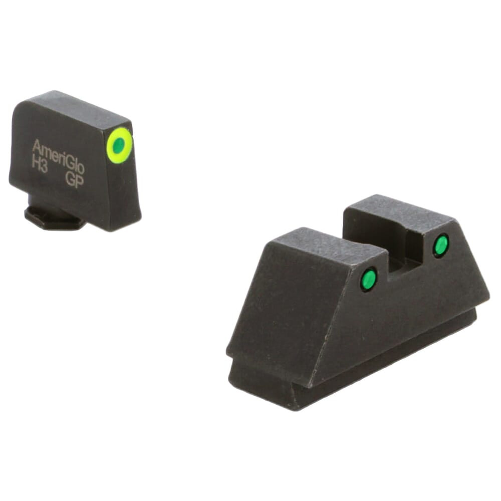 Ameriglo Optic Compatible XLT Green Trit w/LumiGreen Outline .315\"F, Green Trit w/Black Outline .394\"R Sight Set for Glock XL (Excl. 42,43,48) GL-252