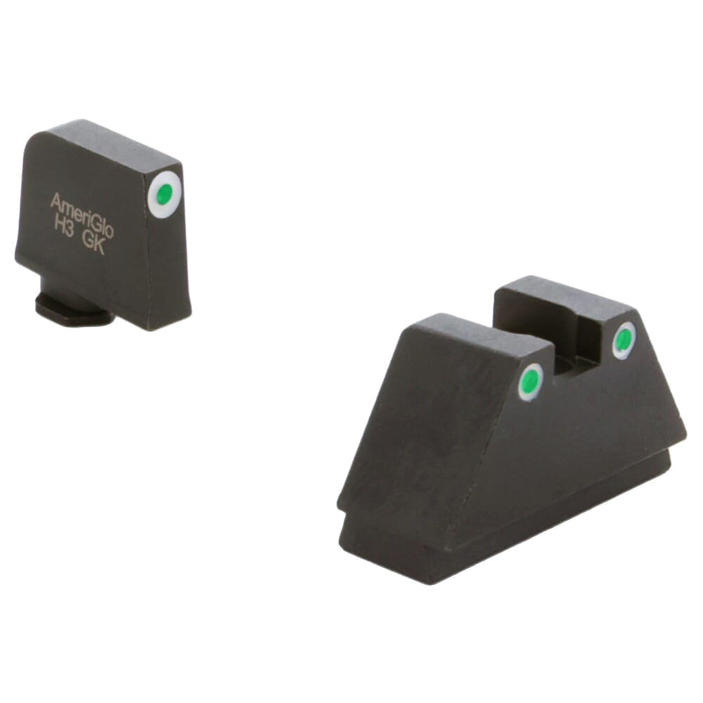 Ameriglo Optic Compatible 3XLT Green Tritium 3-Dot Sight Set w/White Outlines .365\"F .451\"R Sight Set for Glock 3XL (Excl. 42,43,48) GL-349