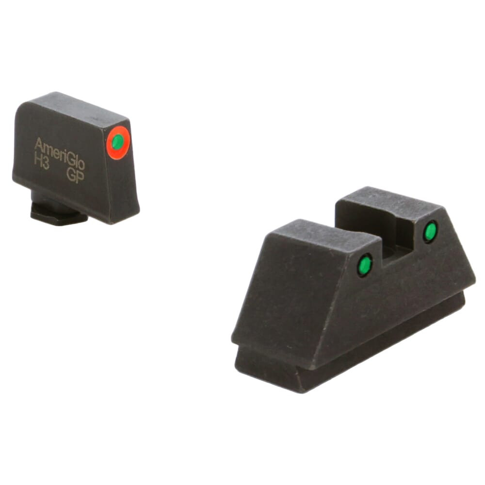 Ameriglo Optic Compatible XLT Green Trit w/Orange Outline .315\"F, Green Trit w/Black Outline .394\"R Sight Set for Glock XL (Excl. 42,43,48) GL-452