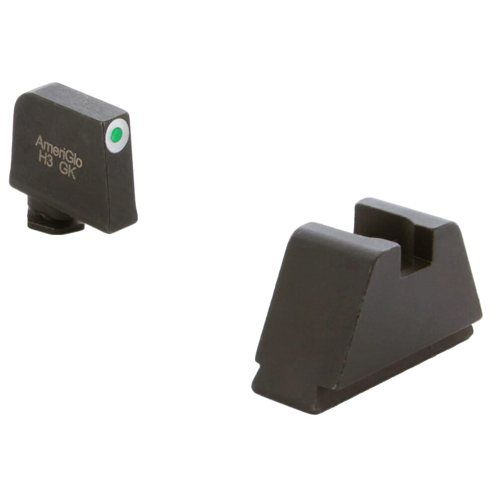 Ameriglo Optic Compatible 3XLT Green Tritium w/White Outline .365\"F, Flat Black .451\"R Sight Set for Glock 3XL (Excl. 42,43,48) GL-491