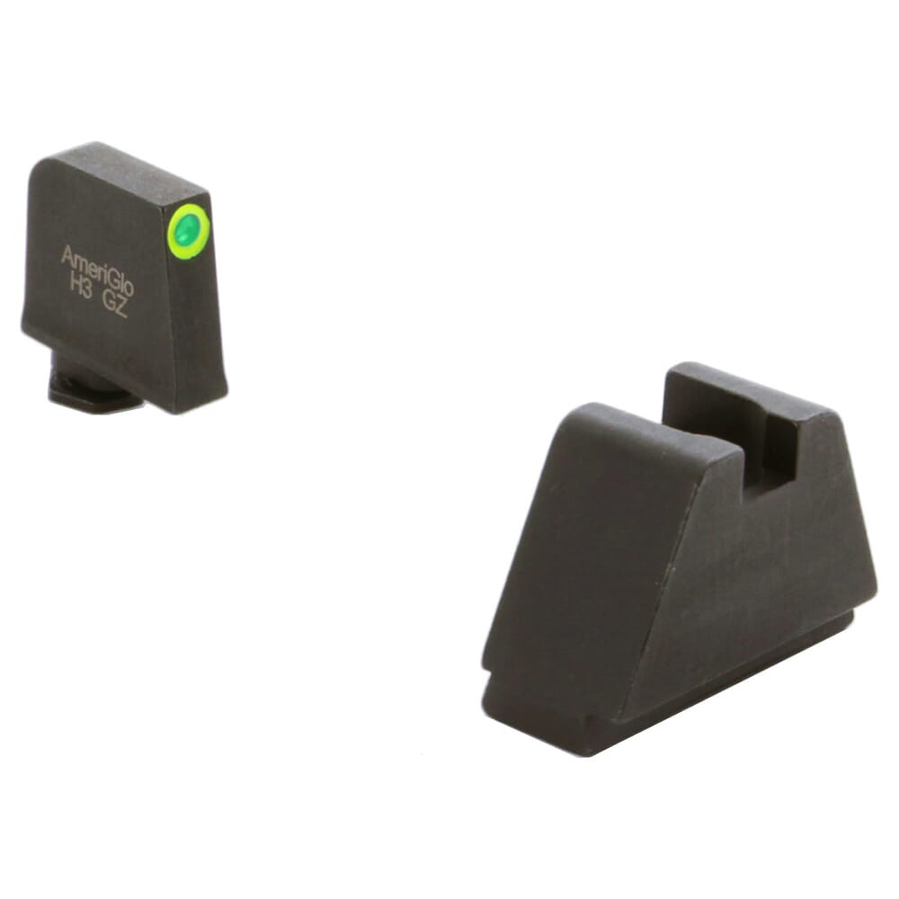 Ameriglo Optic Compatible 5XLT Green Tritium w/LumiGreen Outline .407\"F, Flat Black .507\"R Sight Set for Glock 5XL (Excl. 42,43,48) GL-682