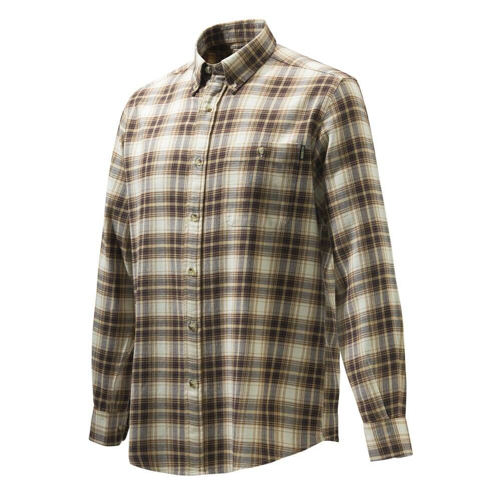 Beretta Wood Flannel Button-Down Shirt Beige/Tan/Port Royale Check LUA10T164401B9