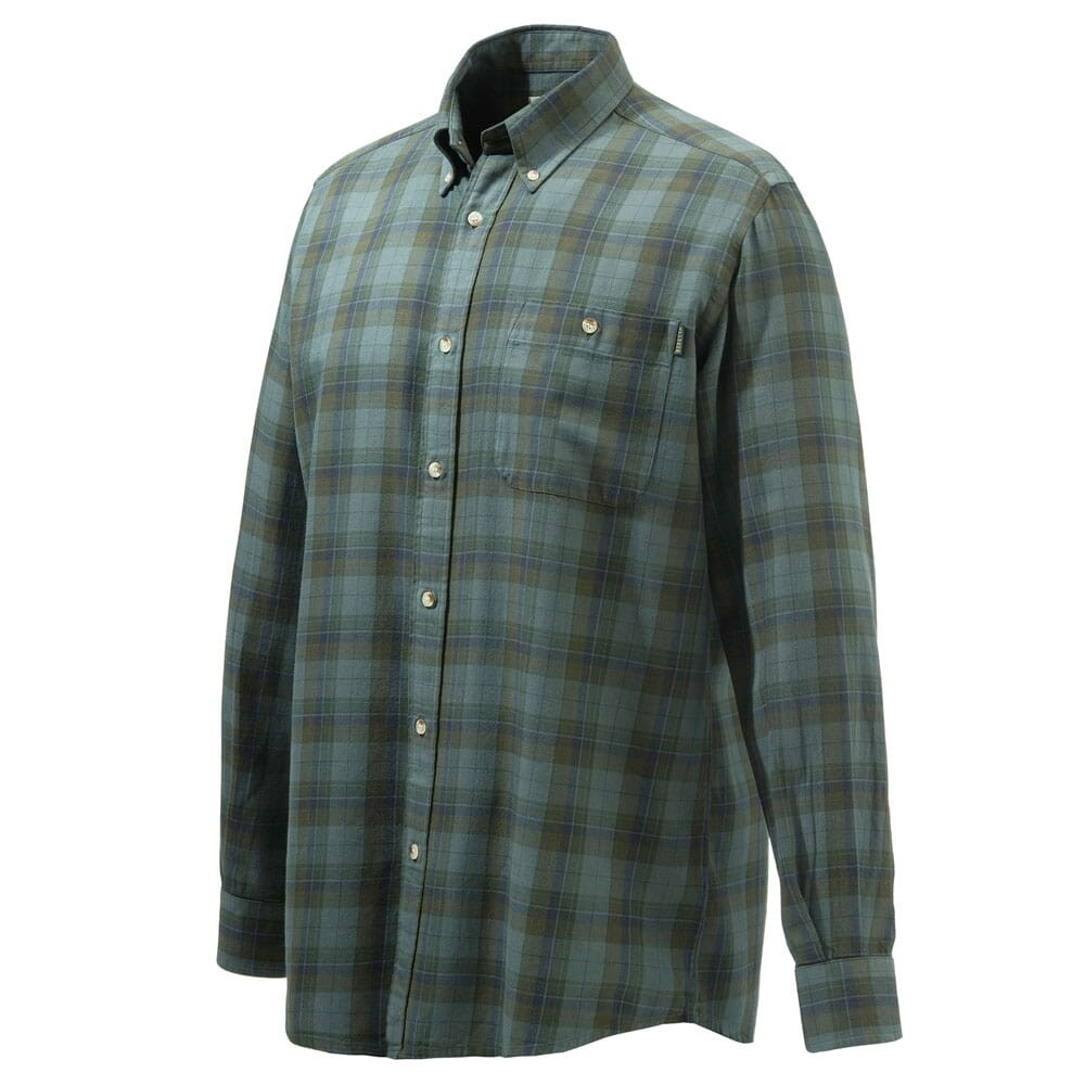 Beretta Wood Flannel Button-Down Shirt Beige/Green Overd. Moss LUA10T213101AC