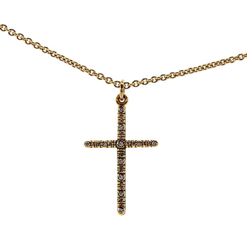 Alex Sepkus 18k and Diamond Cross Pendant 11 Diamonds (0.09ct) with 18k Cable Link 18\" 1.9mm Chain M-2119