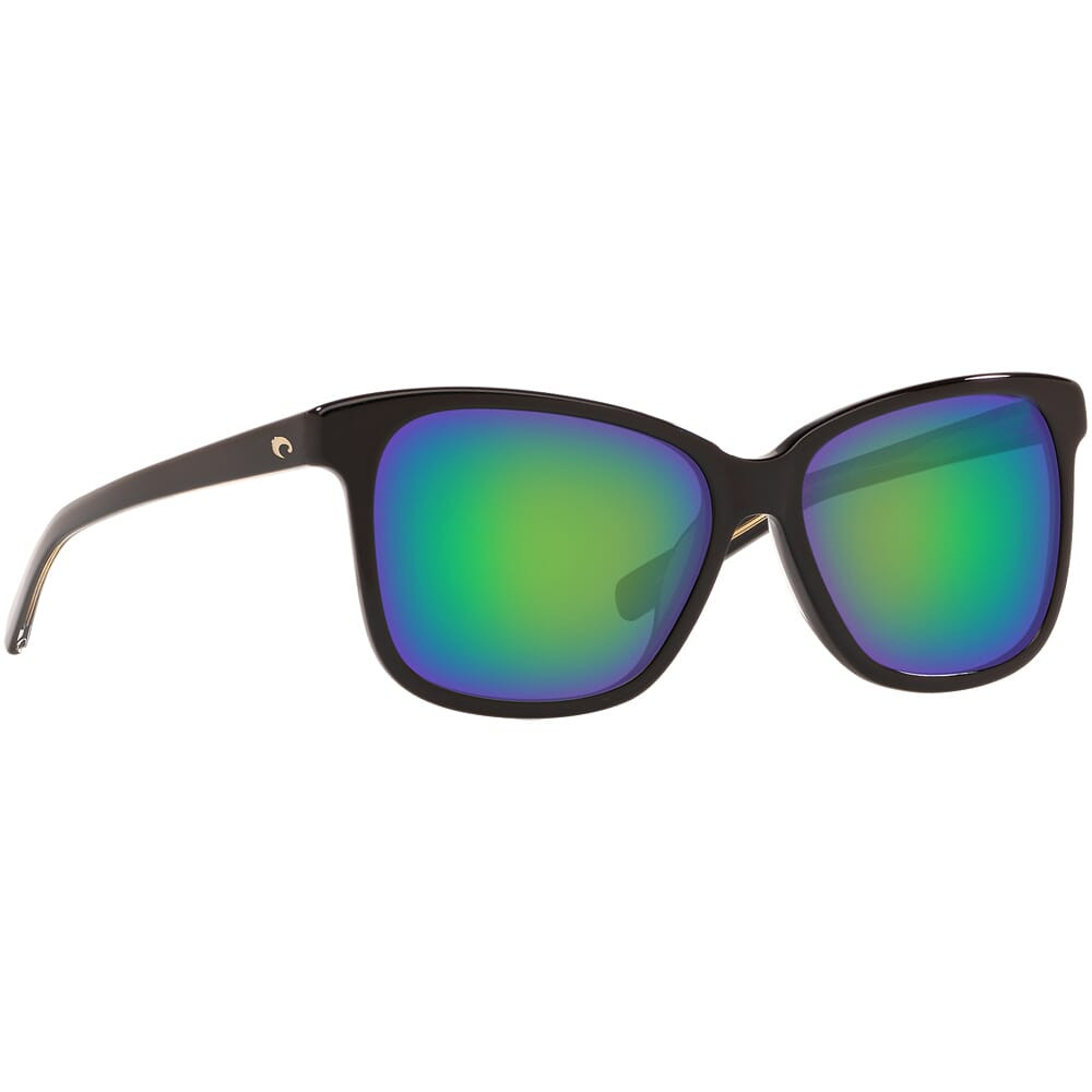 Costa May Shiny Black Frame Sunglasses w/ Green Mirror 580G Lenses MAY-11-OGMGLP