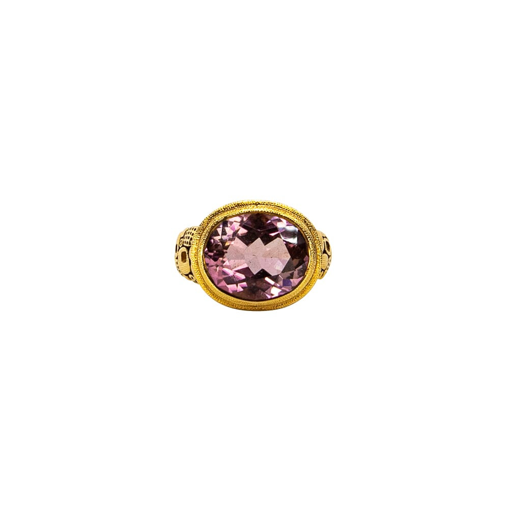 Alex Sepkus 18K, Color Center Stone and Diamond \"Little Windows\" Ring, Pink Tourmaline 6.69ct Center Stone and 20 Diamonds 0.40ct R-90
