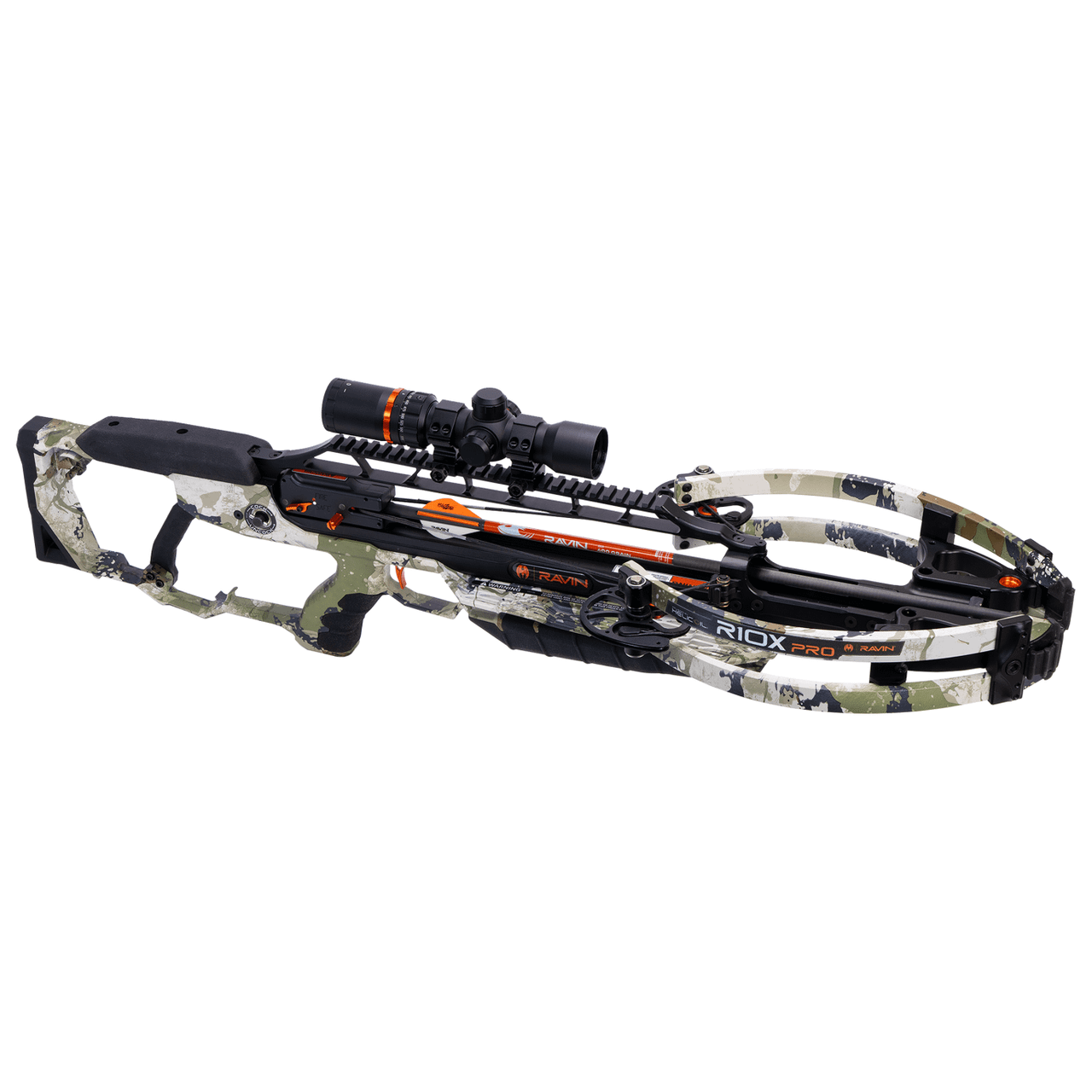 Ravin R10X PRO XK7 Camo 420 FPS Versa-Draw Silent Cocking Trac-Trigger Helicoil Adj Stock Crossbow w/450 FPS Illum Scope & 3 .003 Arrows R019