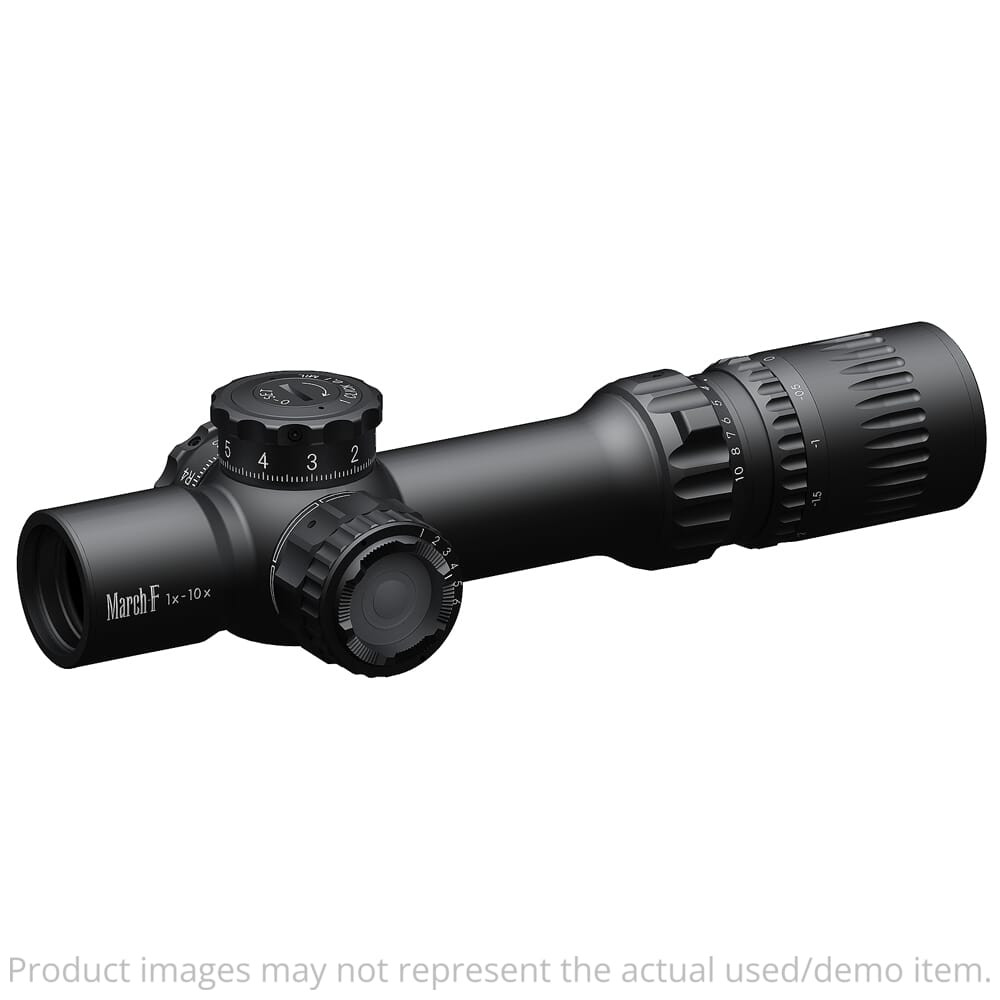 March USED F Tactical Shorty 1-10x24mm DR-TR1 Reticle 0.1 MIL FFP Illuminated Riflescope w/Shorty Unimount D10SV24FDIML-P-DR-TR1 Excellent Condition UA5121