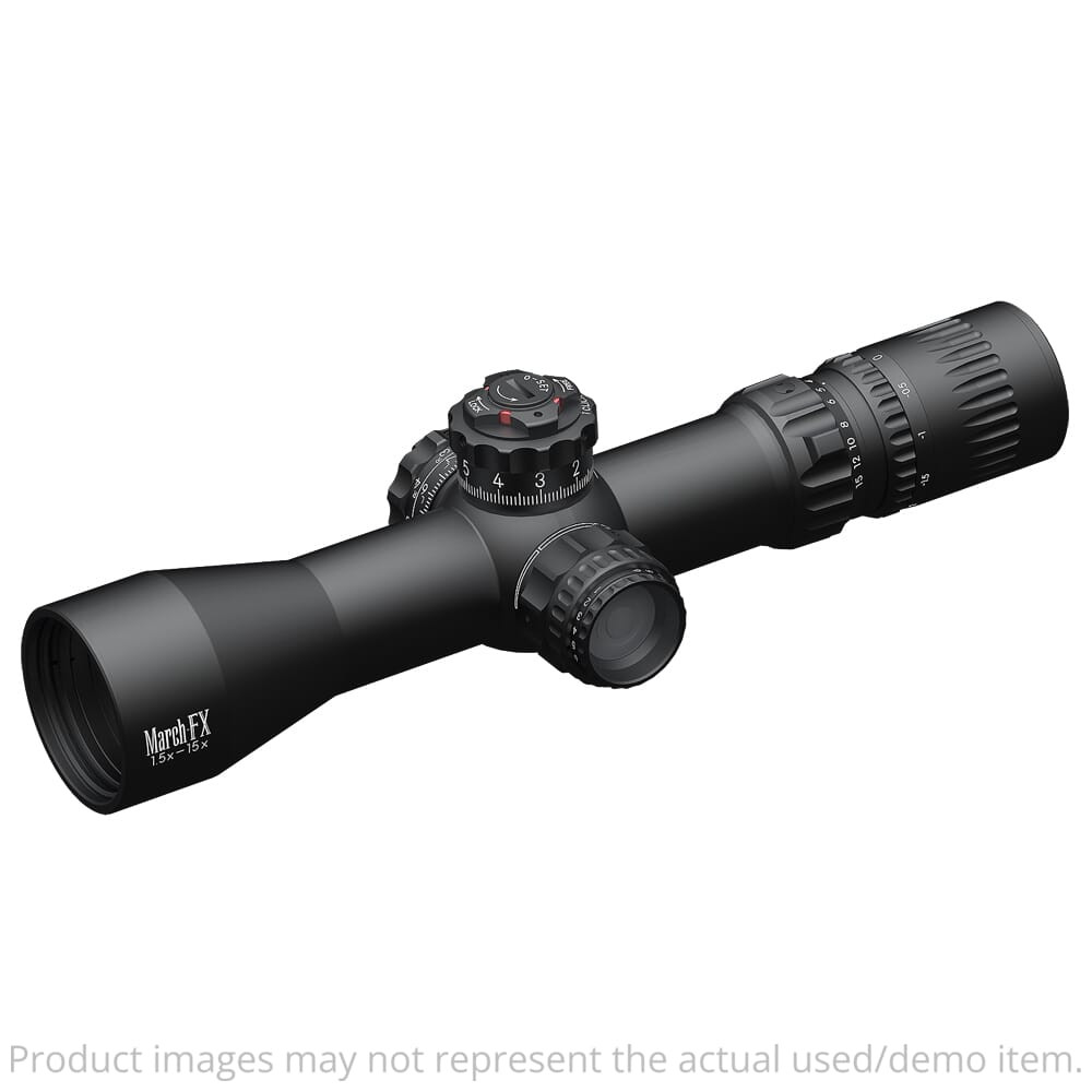 March USED FX Tactical 1.5-15x42mm FFP DR-TR2B Reticle 0.1MIL 6Level Illum Riflescope w/Shuriken Dial Lock D15V42FDIMLX-DR-TR2B - Light Ring Marks w/ Box UA5472