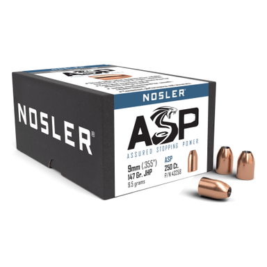 Nosler Hand Gun - Assured Stopping Power (ASP) HG - ASP 9mm 147g JHP (.355\") (250 bulk ct) Bullets 43258