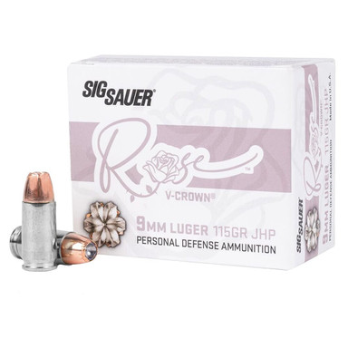 Sig Sauer Ammo 9mm 115gr Elite V-Crown Rose JHP 20/Box E9MMA1-ROSE-20