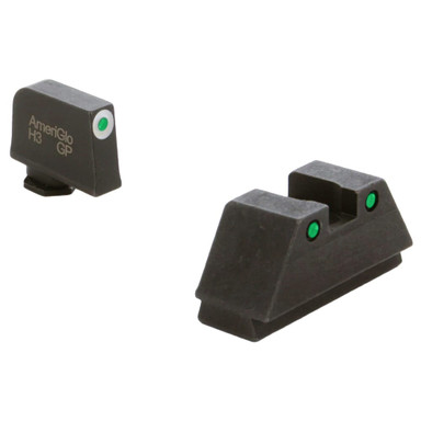 Ameriglo Optic Compatible XLT Green Trit w/White Outline .315\"F, Green Trit w/Black Outline .394\"R Sight Set for Glock XL (Excl. 42,43,48) GL-152