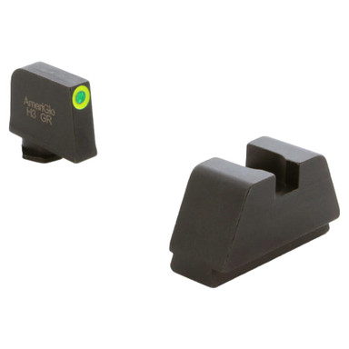 Ameriglo Optic Compatible 2XLT Green Tritium w/LumiGreen Outline .35\"F, Flat Black .429\"R Sight Set for Glock 2XL (Excl. 42,43,48) GL-681