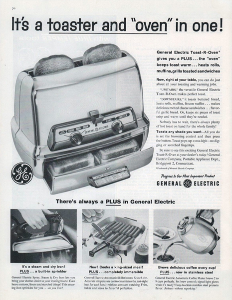 1958 GE Toaster Oven Ad ~ A Toaster & Oven in One!